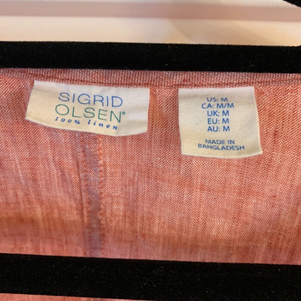 Sigrid Olsen 100% Linen Coral Button V Neck Shirt Coastal Natural Boho Boxy Sz M - Picture 2 of 3